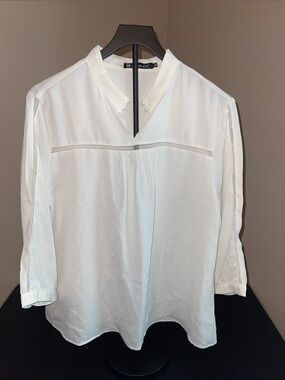 Women's White Split-Neck Blouse - Lightweight Long Sleeve